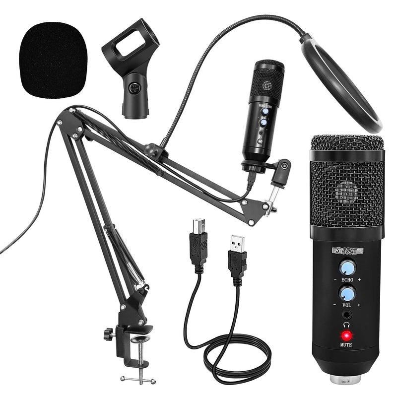 5 Core Podcast Microphone Bundle USB Condenser PC Mic Recording Studio Equipment Gaming Streaming-0