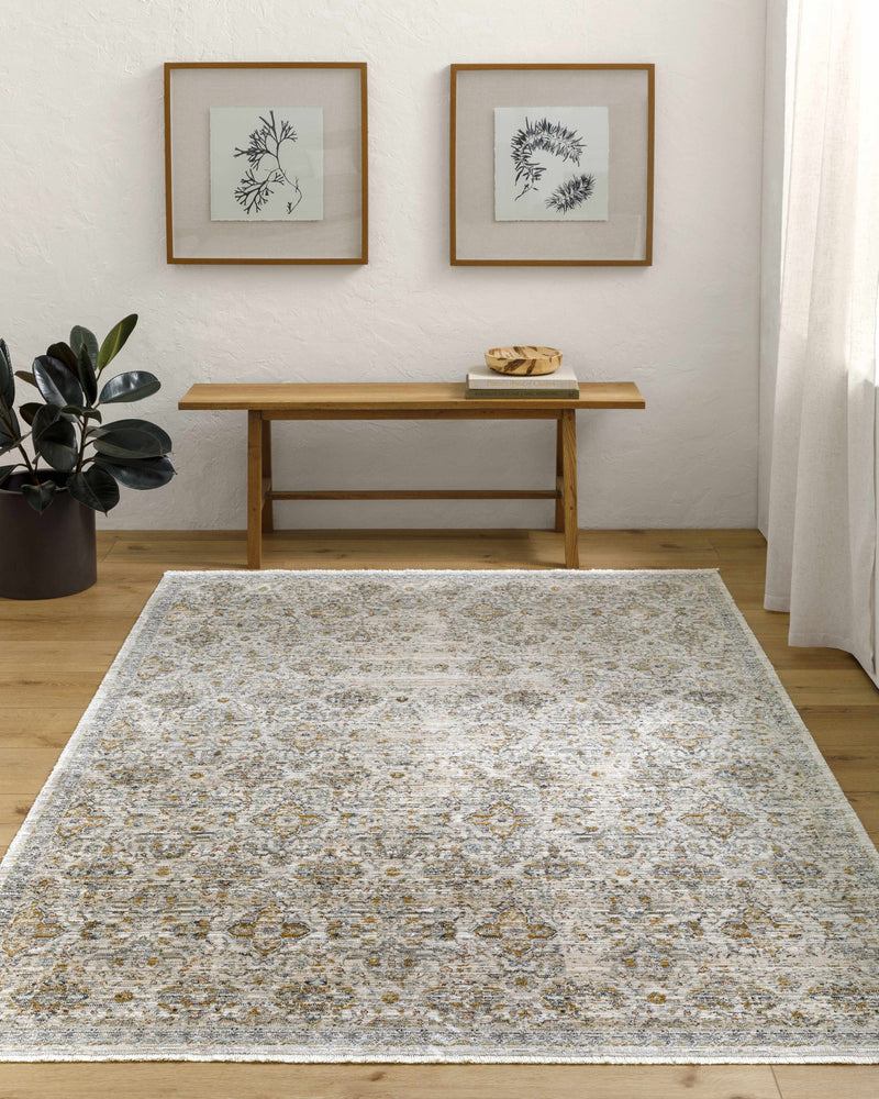 Sample Margaret Damask Cream Washable Area Rug - Livabliss x Becki Owens-0