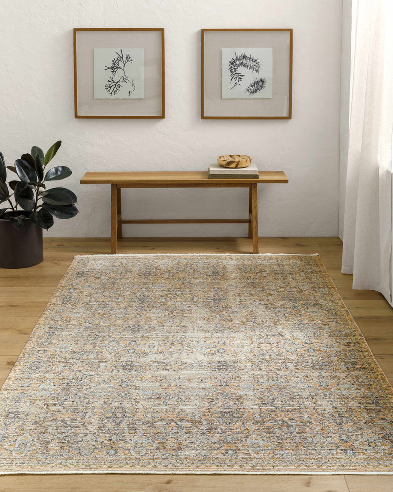 Sample Margaret Damask Beige & Blue Washable Area Rug - Livabliss x Becki Owens-0