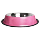 Ribbed No Tip Non Skid Colored Stainless Steel Bowl - Carnation Pink-0