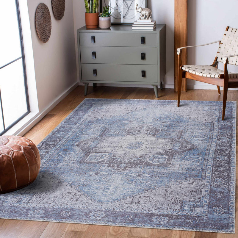 Rosman Ice Blue Washable Rug-0