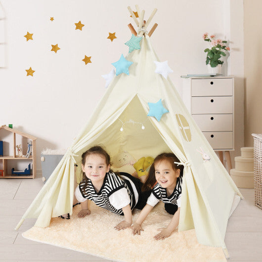 Foldable Kids Canvas Teepee Play Tent - Color: Beige