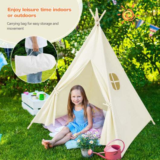 Foldable Kids Canvas Teepee Play Tent - Color: Beige