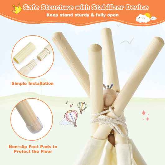 Foldable Kids Canvas Teepee Play Tent - Color: Beige