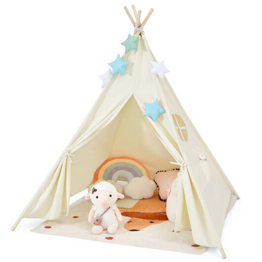 Foldable Kids Canvas Teepee Play Tent - Color: Beige