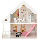 Semi-Opened DIY Dollhouse with Simulated Rooms and Furniture Set-White - Color: White