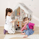 Semi-Opened DIY Dollhouse with Simulated Rooms and Furniture Set-White - Color: White