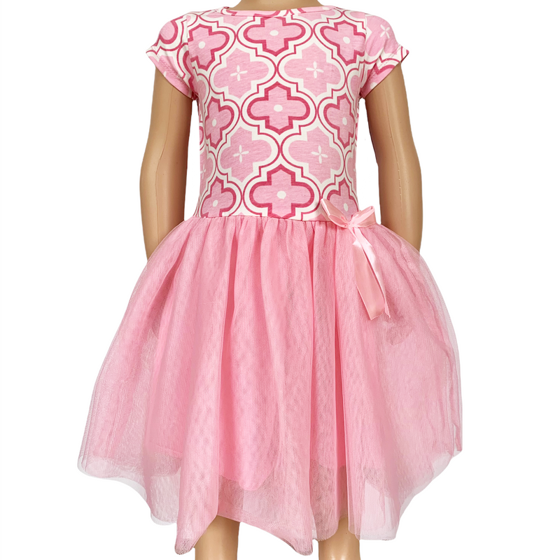AnnLoren Girls Dress Pink Tulle & Pink Arabesque Easter Party Dress-0