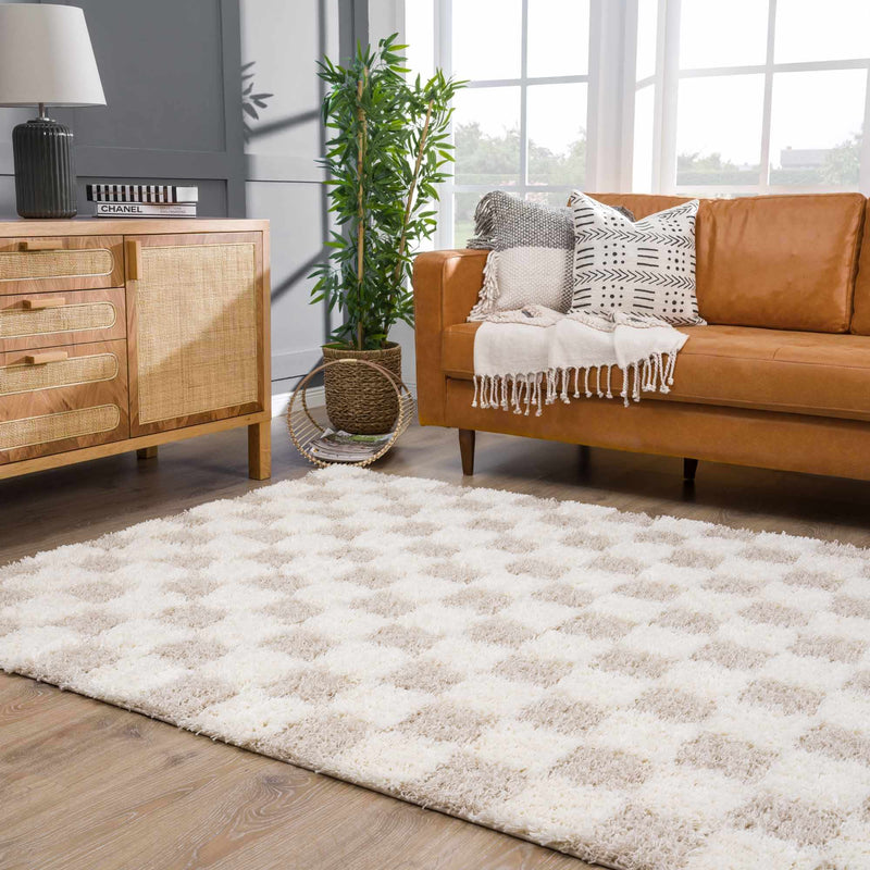 Atira Light Brown Checkered Area Rug-4