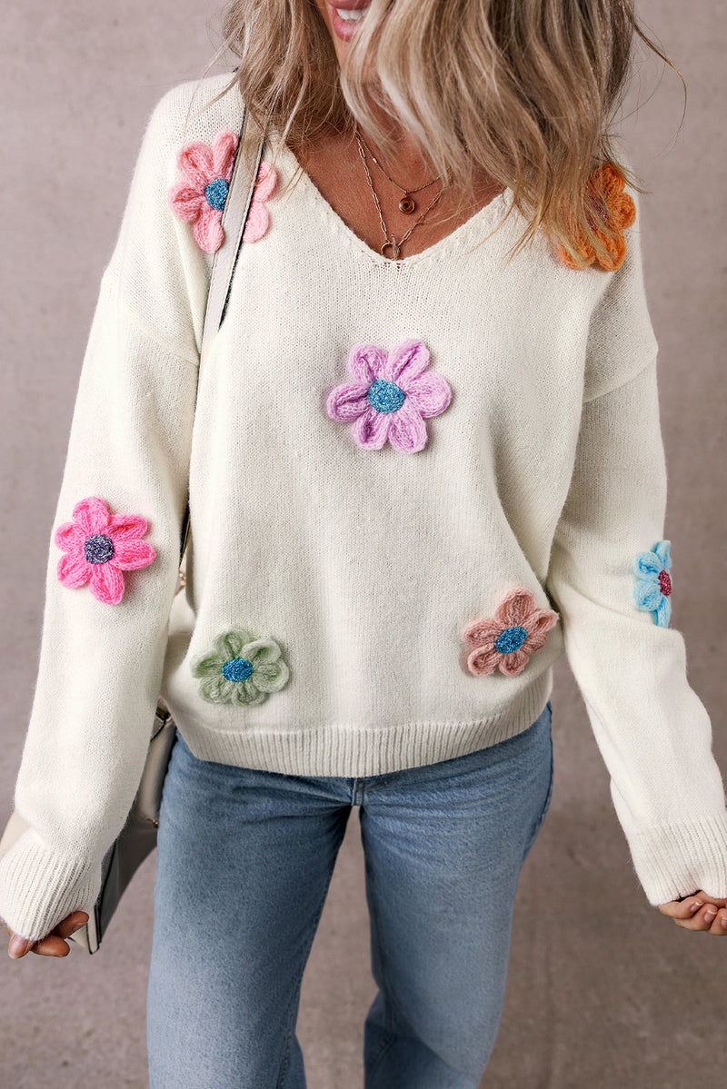 Isabella Crochet Flower Sweater-3