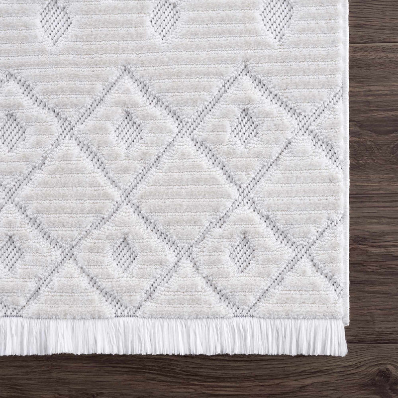 Sample Ivory Beil Textured Trellis Fringe Area Rug-0