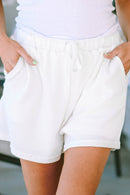 Zahra Waffle Knit Lace-up High Waist Wide Leg Casual Shorts-3