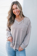 Eden Raw Edge Detail Waffle Knit V Neck Top-3