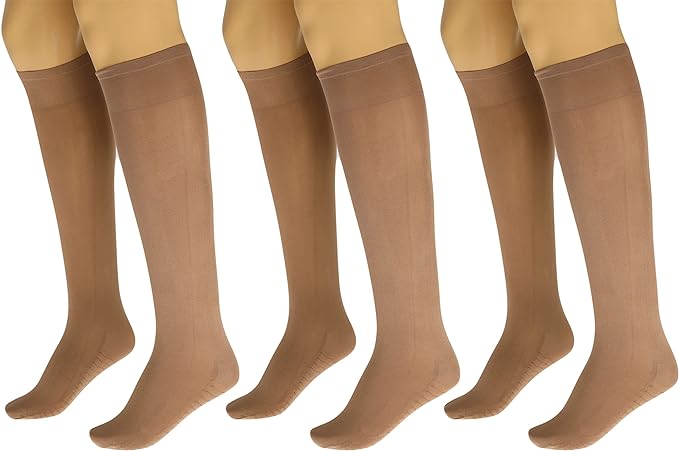 3 Pairs - Massage Sheer Knee Socks for Women with Reinforced Toe and Base Knee High Stockings-1