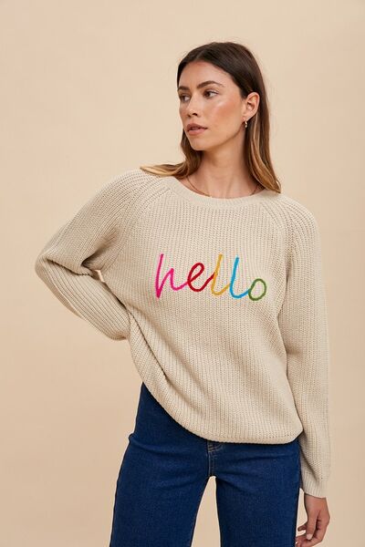 HELLO Embroidered Sweater-2