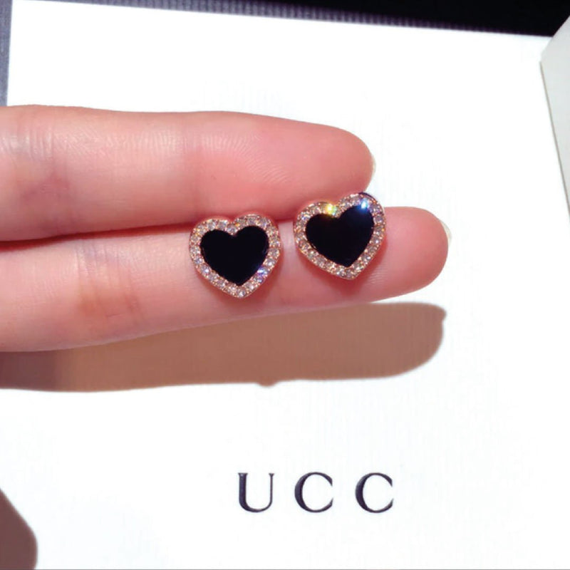 Onyx Heart Earrings-3