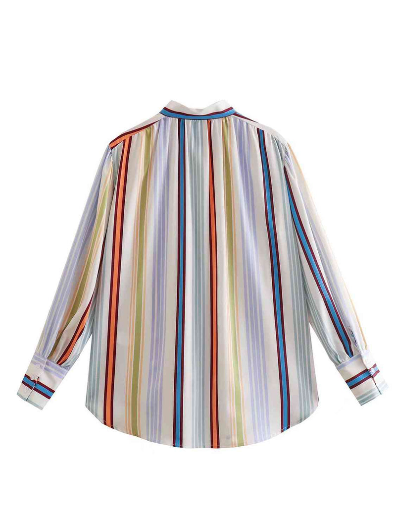 Striped Lantern Sleeve Shirt-1