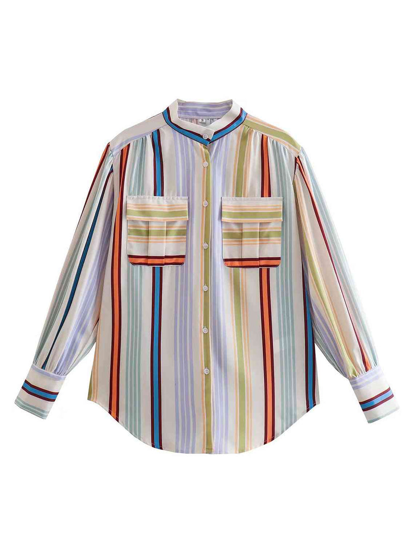 Striped Lantern Sleeve Shirt-2