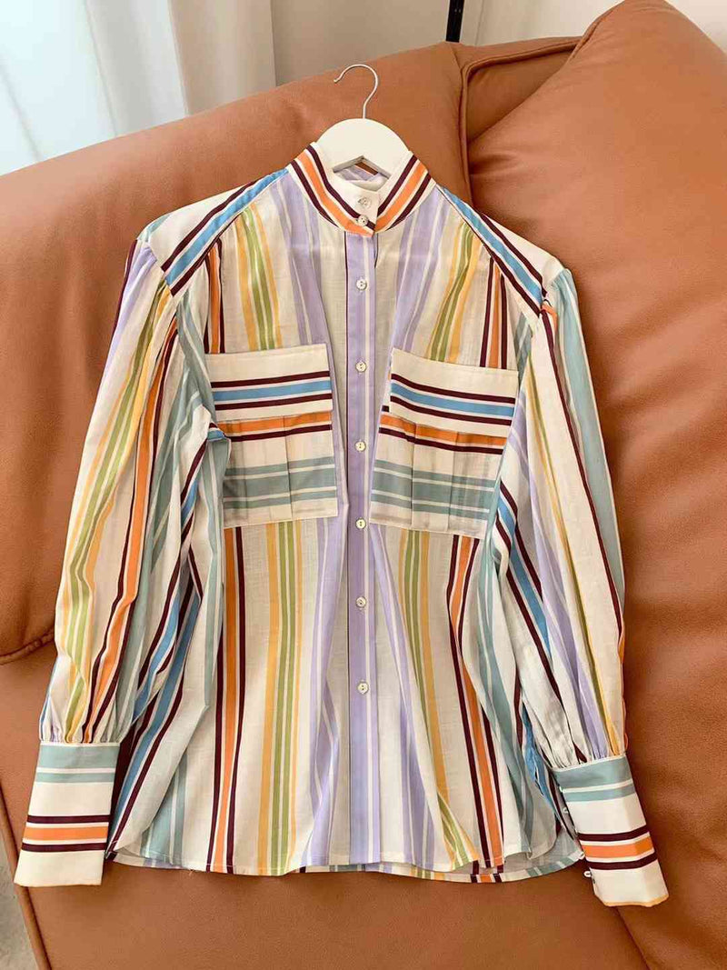 Striped Lantern Sleeve Shirt-3