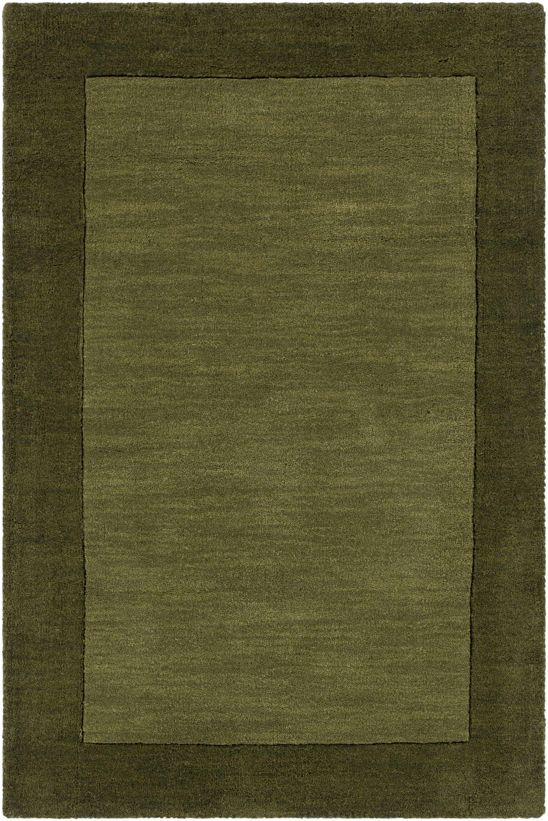 Bordered Solid Olive Green Wool Rug-6