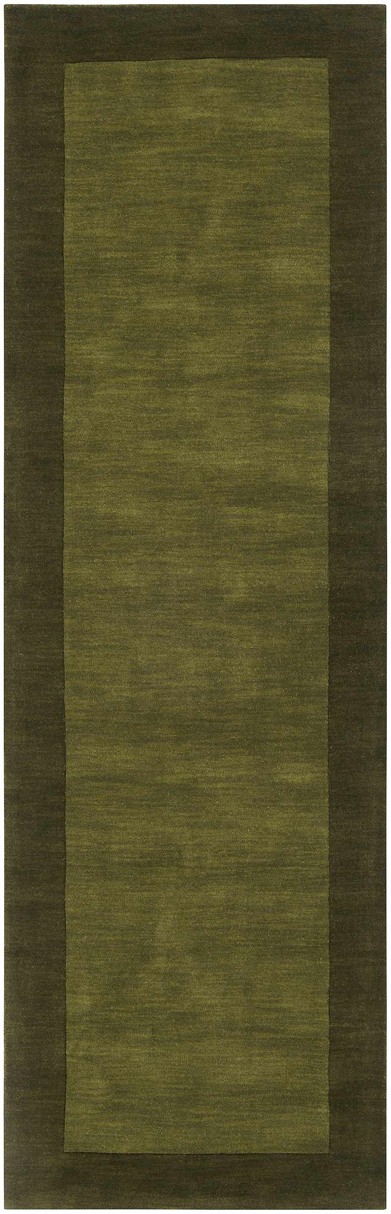 Bordered Solid Olive Green Wool Rug-5