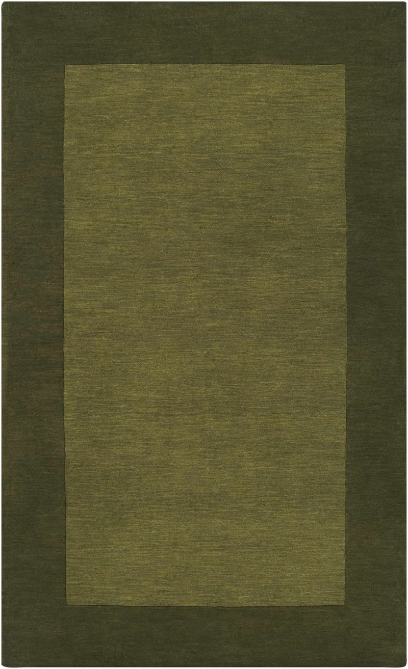 Bordered Solid Olive Green Wool Rug-7