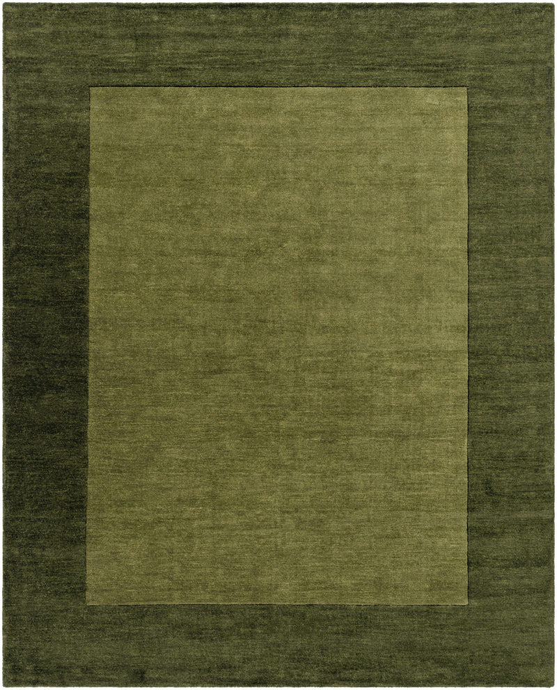 Bordered Solid Olive Green Wool Rug-8