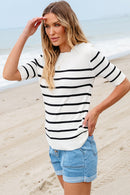 Maisy Striped Half Sleeve Knitted Top-4
