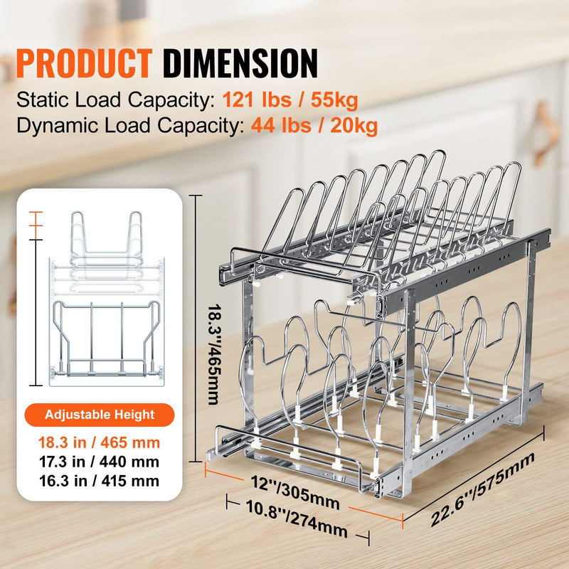 VEVOR Pan and Pot Rack, 2-Tier Expandable Pull Out Under Cabinet Organizer