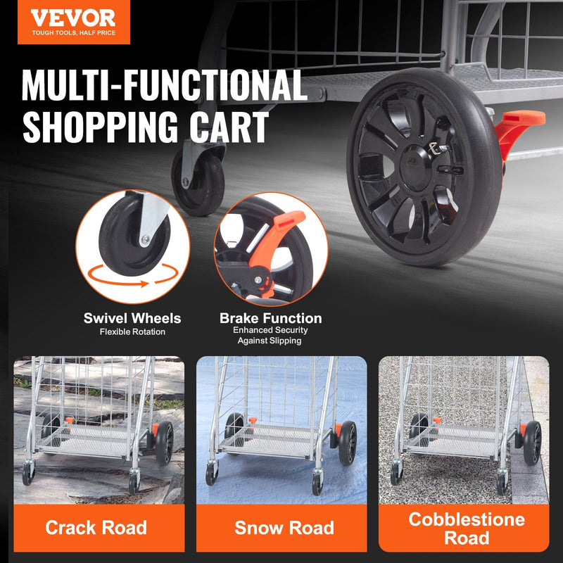 VEVOR Folding Shopping Cart, 110 lbs Max Load Capacity, Grocery Utility Cart with Rolling Swivel Wheels