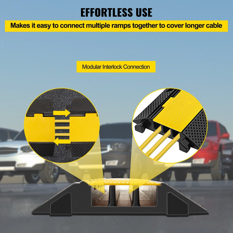 VEVOR 1 Pack of 3-Channel Rubber Cable Protector Ramps Heavy Duty 44000Lbs Load Capacity