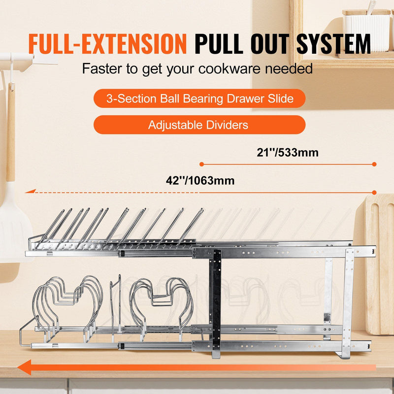 VEVOR Pan and Pot Rack, 2-Tier Expandable Pull Out Under Cabinet Organizer