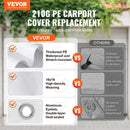 VEVOR 10 x 20 ft Carport Replacement Canopy Cover, Garage