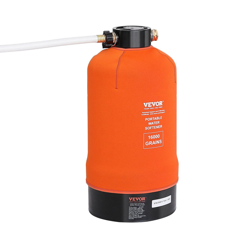 VEVOR RV Water Softener, 16,000 Grain Portable Water Softener, with 3/4" Brass Fittings and 42" Hose
