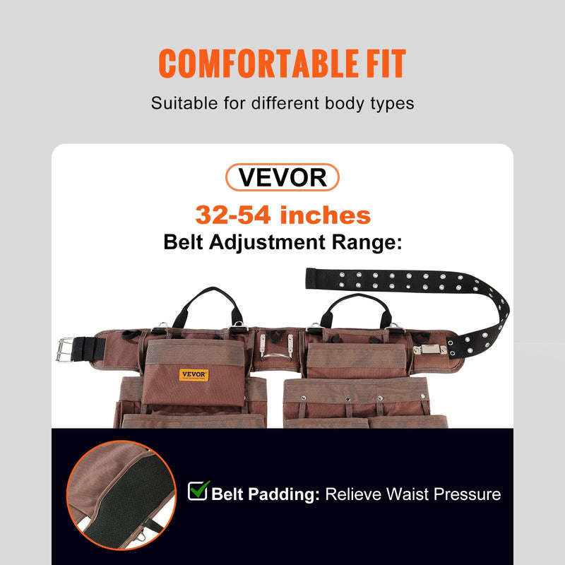 VEVOR 19 Pockets Tool Belt, Adjusts from 32 Inches to 54 Inches, Polyester Heavy Duty Tool Pouch Bag