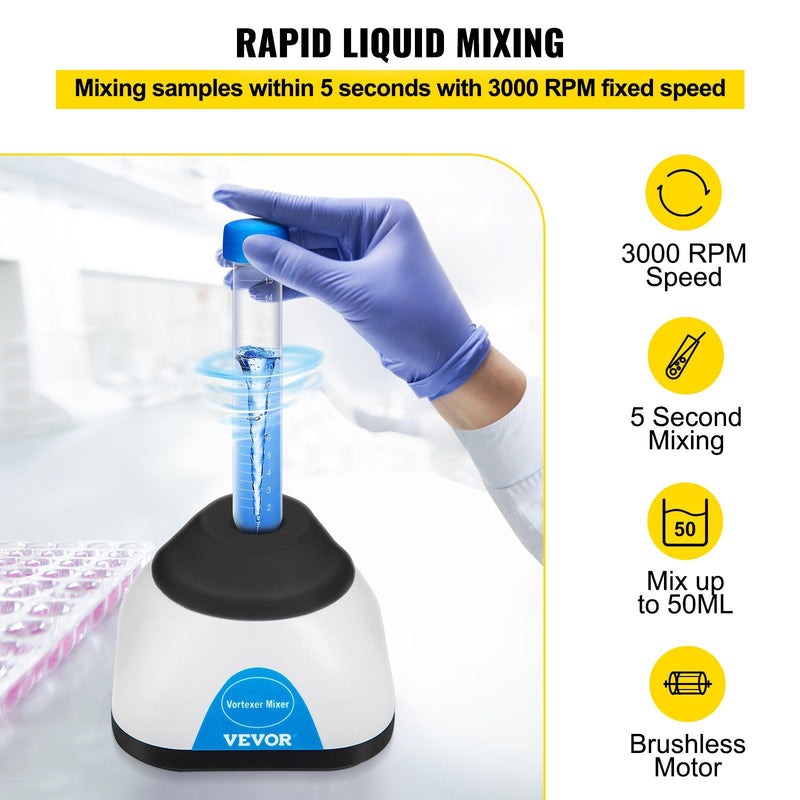 VEVOR Vortex Mixer, 3000RPM Mini Vortex Mixer Shaker, Touch Function Scientific Lab Vortex Shaker