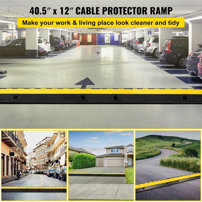 VEVOR 1 Pack of 3-Channel Rubber Cable Protector Ramps Heavy Duty 44000Lbs Load Capacity