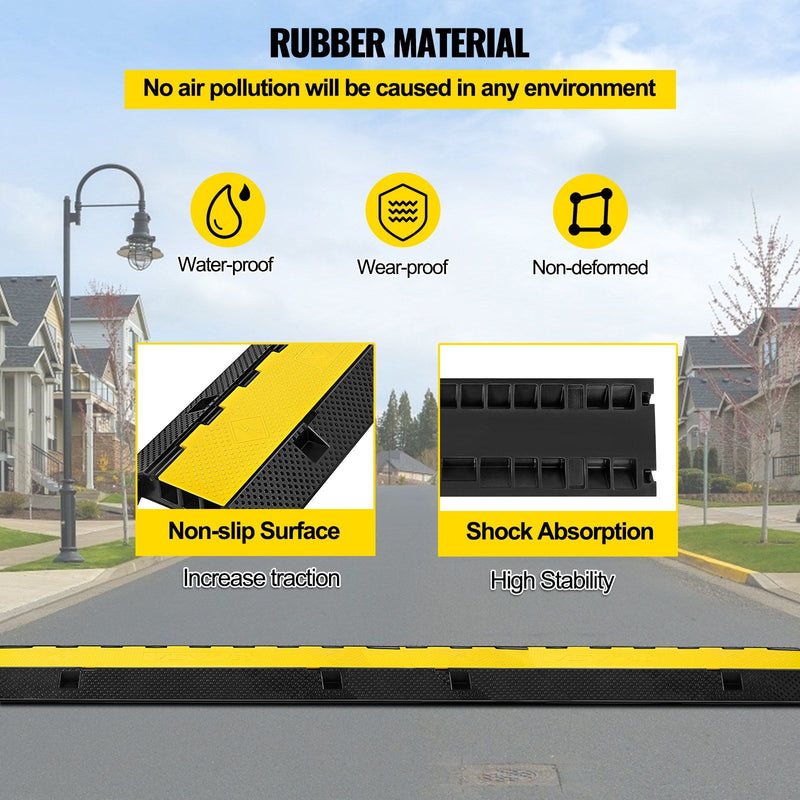 VEVOR 1 Pack of 3-Channel Rubber Cable Protector Ramps Heavy Duty 44000Lbs Load Capacity