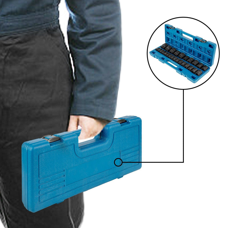 VEVOR Impact Socket Set 1/2 Inches 26 Piece Impact Sockets, Shallow Socket, 6-Point Sockets