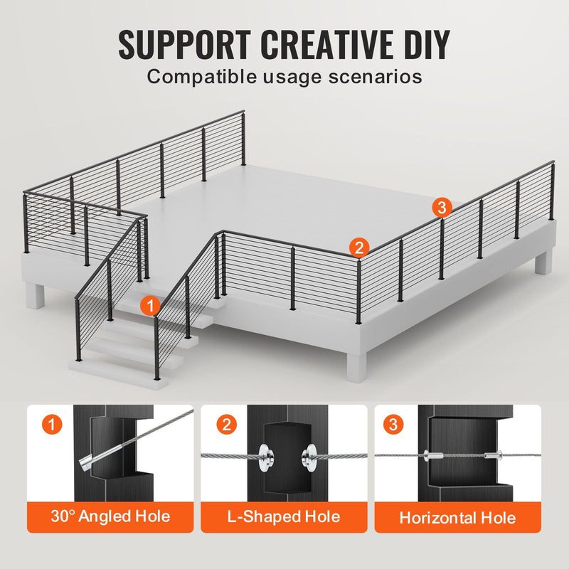VEVOR Cable Railing Post Level Deck Stair Post 36 x 0.98 x 1.97" Cable Handrail Post Stainless Steel Brushed Finishing