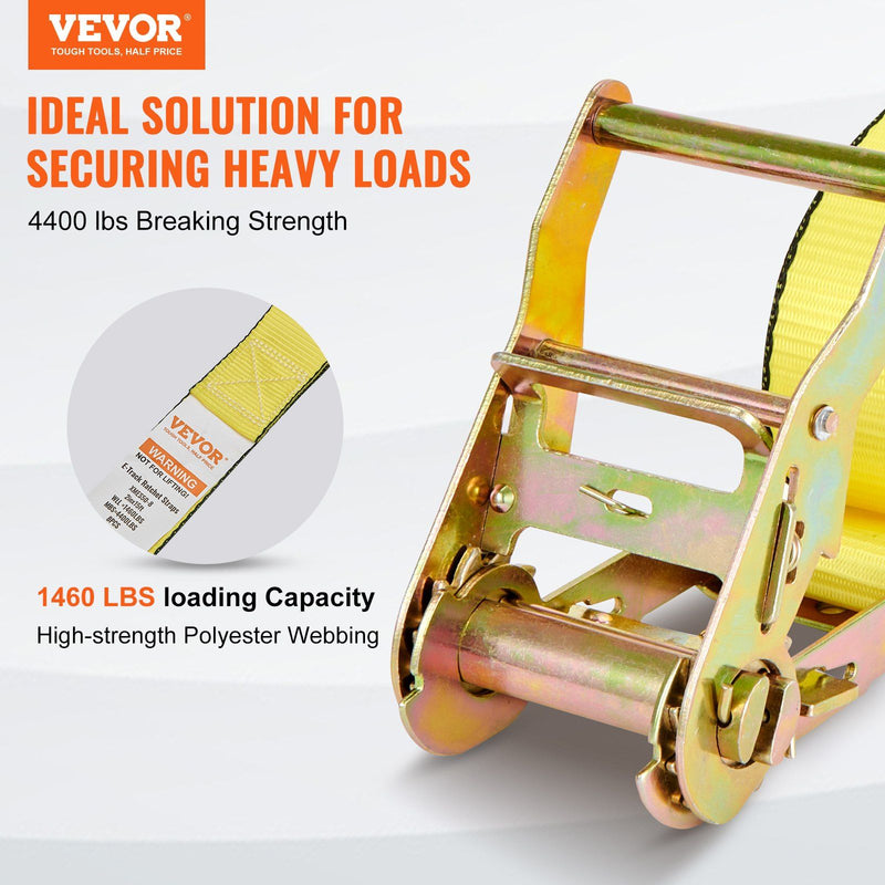 VEVOR Ratchet Tie Down Straps (8PK), 4400 lb Break Strength, E-Track Endless Ratchet with 8 Premium 2" x 15' Rachet Tie Downs