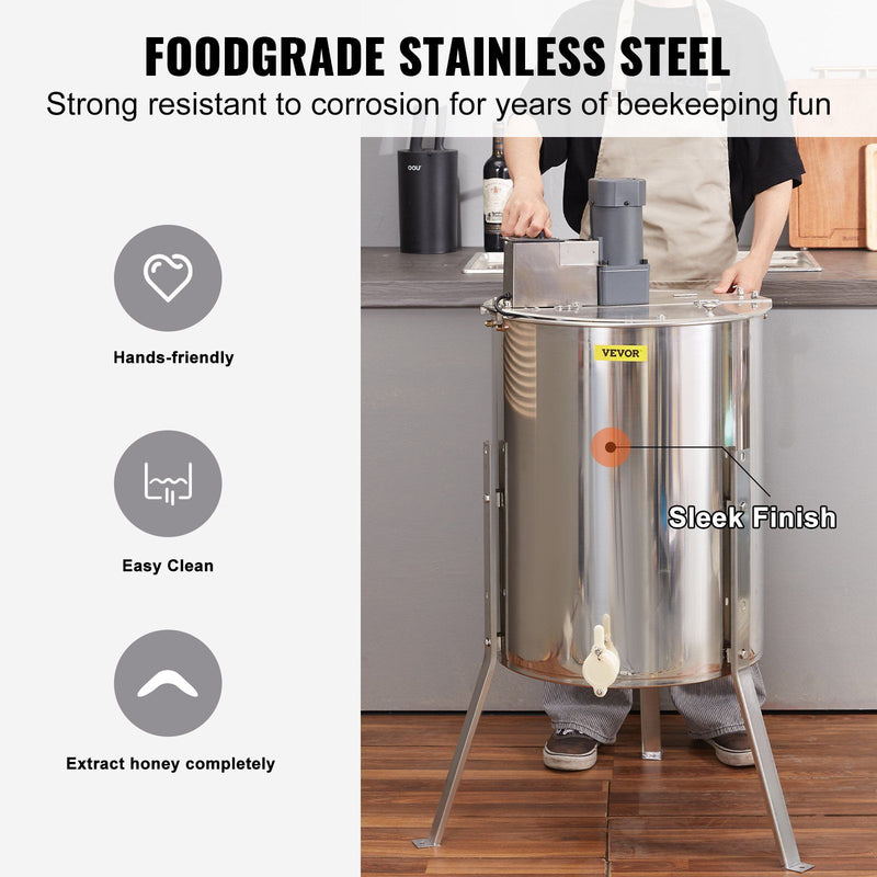 VEVOR Electric Honey Extractor, 4/8 Frames Honey Spinner Extractor, Stainless Steel