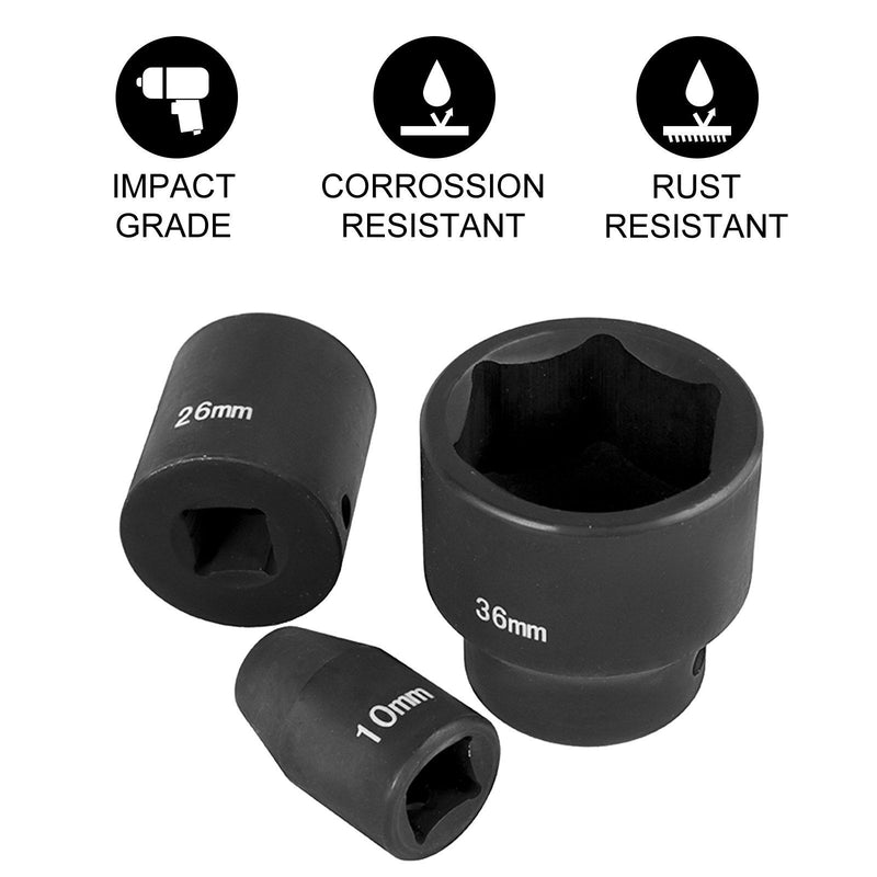 VEVOR Impact Socket Set 1/2 Inches 26 Piece Impact Sockets, Shallow Socket, 6-Point Sockets