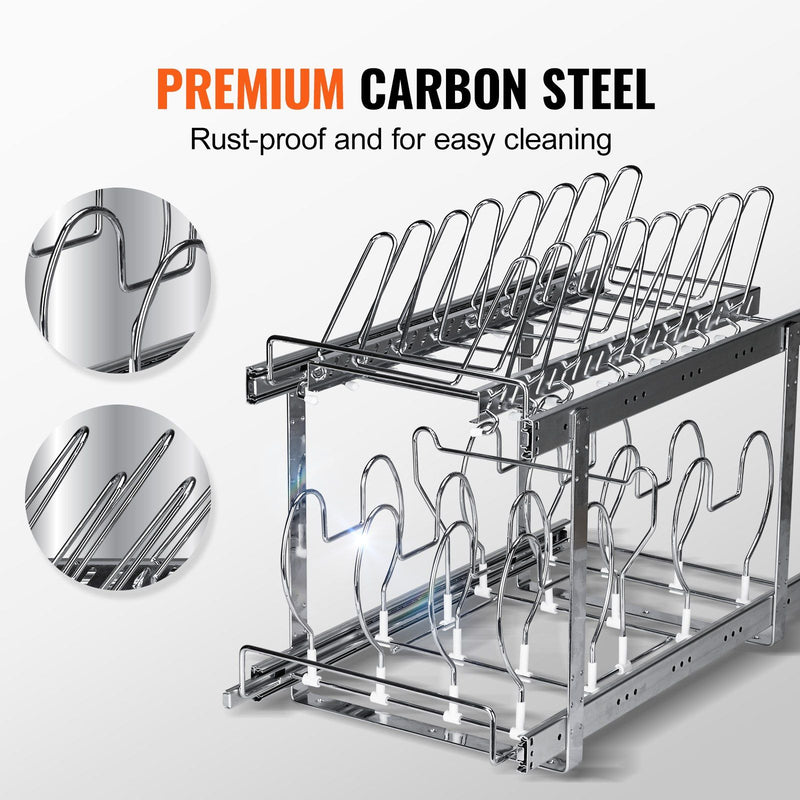 VEVOR Pan and Pot Rack, 2-Tier Expandable Pull Out Under Cabinet Organizer