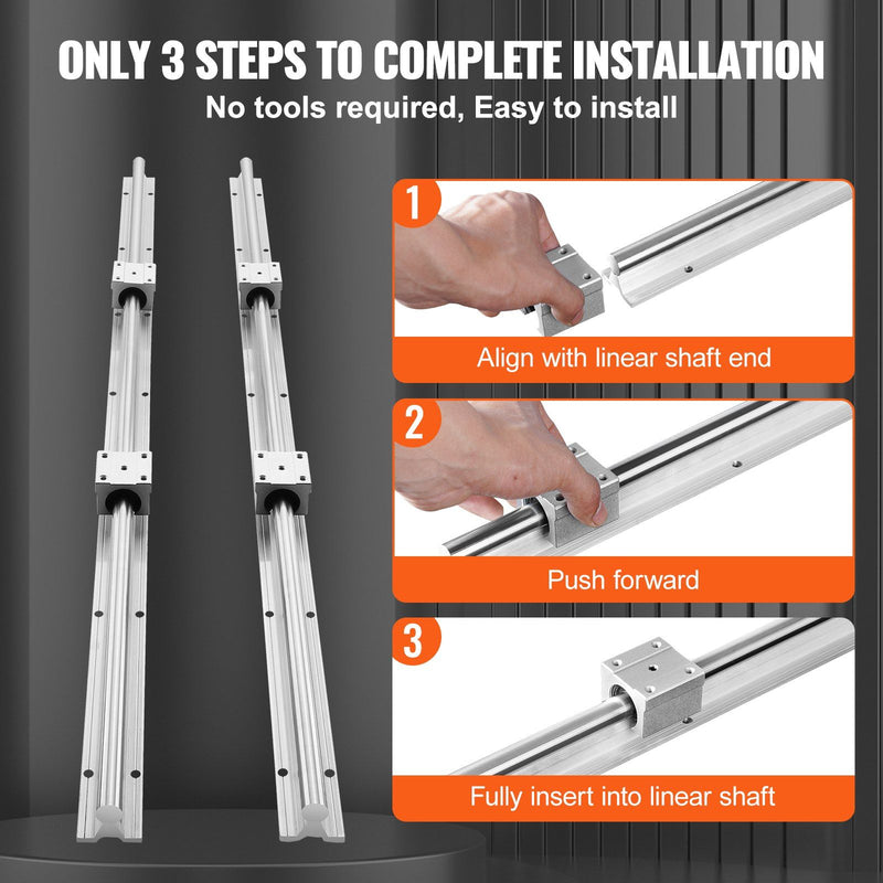 VEVOR Linear Guide Rail Set, SBR12 1000mm, 2 PCS 39.4 in/1000 mm SBR12 Guide Rails and 4 PCS