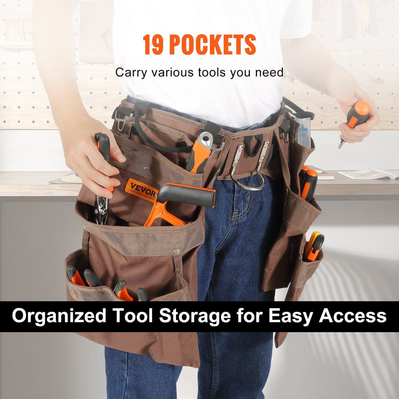 VEVOR 19 Pockets Tool Belt, Adjusts from 32 Inches to 54 Inches, Polyester Heavy Duty Tool Pouch Bag