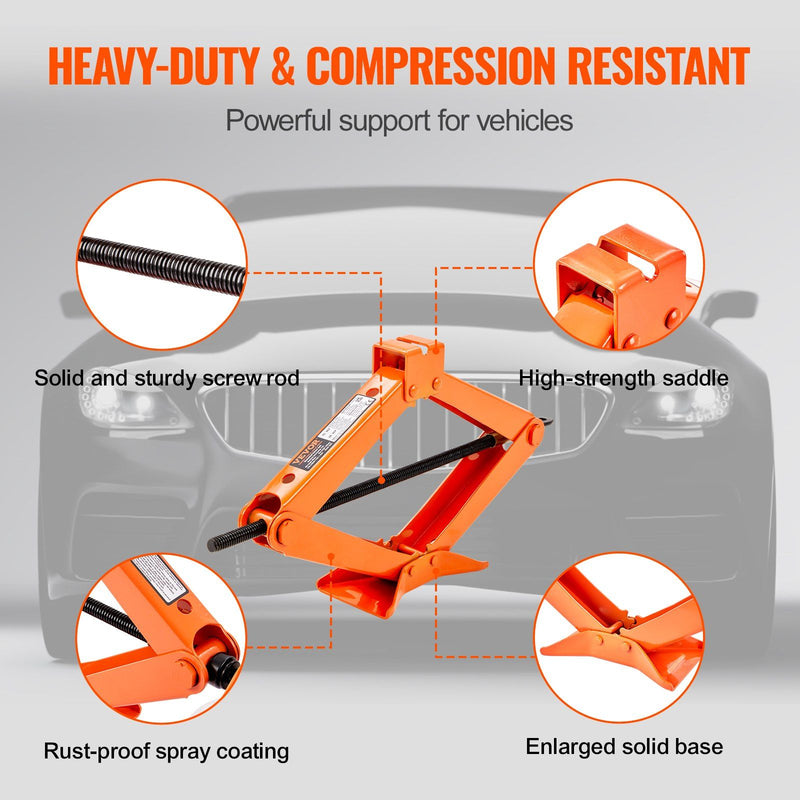 VEVOR Scissor Jack, 2.5 Ton/5512 lbs Scissor Car Jack, 3.7"-17.1" Lifting Range Scissor Lift Jack with Ratcheting Handle and L-Wrench