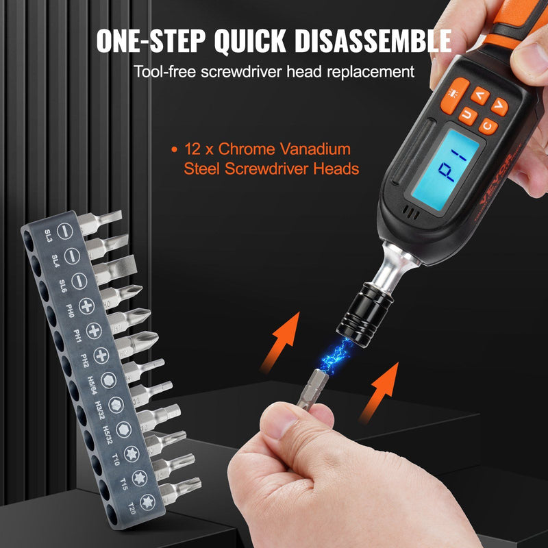 VEVOR Digital Torque Screwdriver, 1/4" Drive Screwdriver Torque Wrench, Electrician Torque Screwdriver with LCD, 2.65-70.67 in-lbs