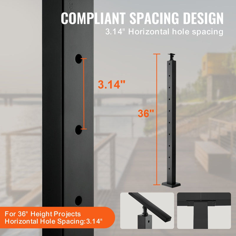 VEVOR Cable Railing Post Level Deck Stair Post 36 x 0.98 x 1.97" Cable Handrail Post Stainless Steel Brushed Finishing