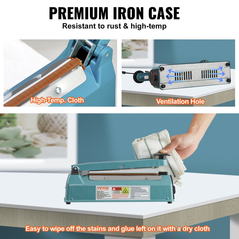 VEVOR Impulse Sealer 8 inch, Manual Heat Seal Machine with Adjustable Heating Mode
